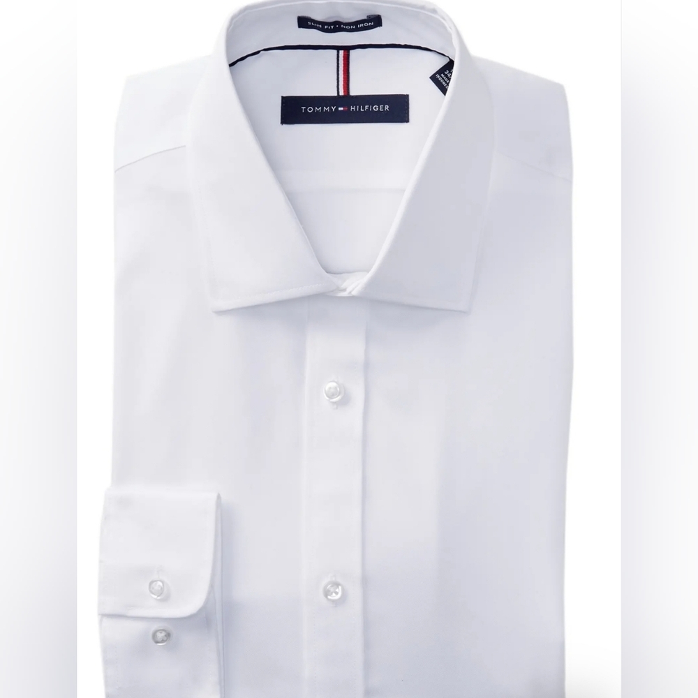 TOMMY HILFIGER, Non-Iron Slim Fit Solid Dress Shirt